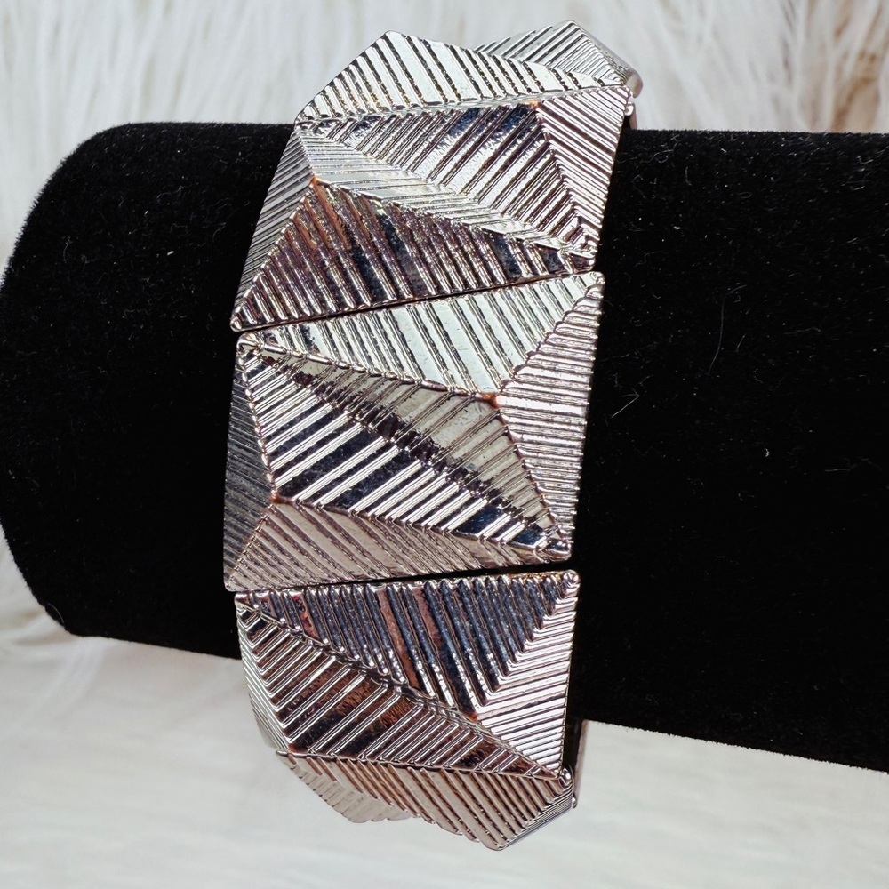 Geometric Silvertone Stretch Bracelet